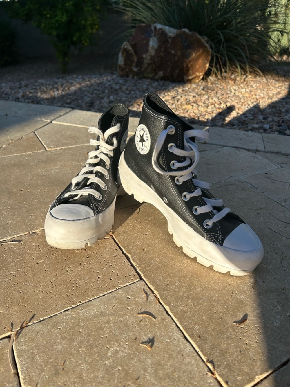 Converse Black Leather High-Top Sneakers with White Trim